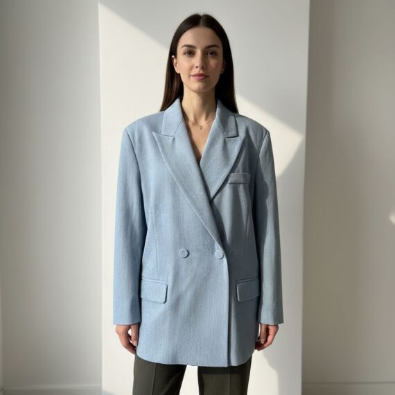 Blazer bleu ciel texturé – Élégance subtile et modernité