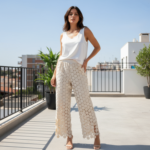 Pantalon ajouré à cercles texturés